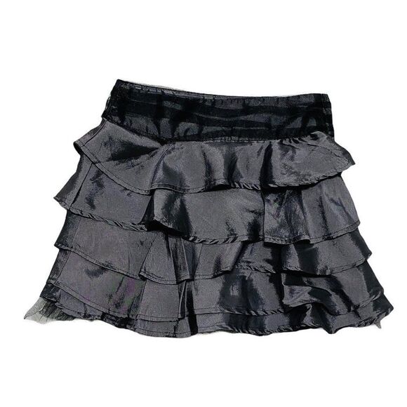 Tangerine Dark Grey Tiered Satin Skirt - Picture 1 of 4